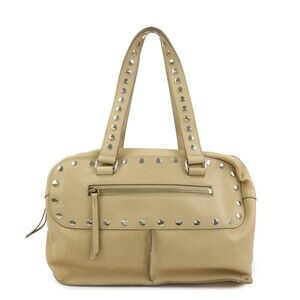 Celine Studded Calfskin Bowling Bag Beige